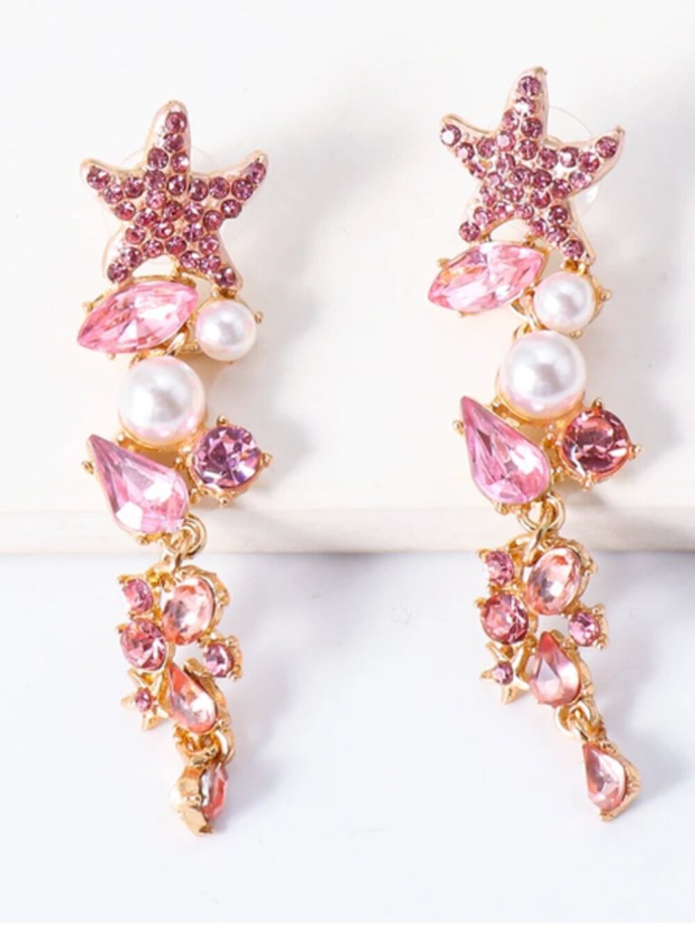 NWOT  Pink Starfish and Faux Pearl & Gemstone Earrings